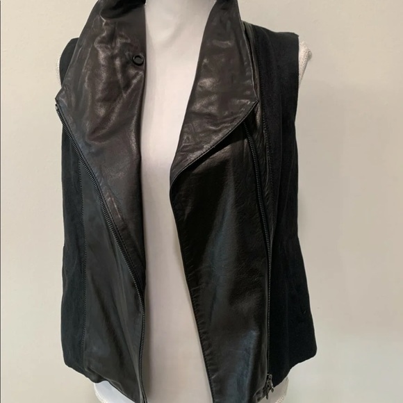 VINCE Leather Linen Tailored Zip Front Vest - Picture 7 of 9
